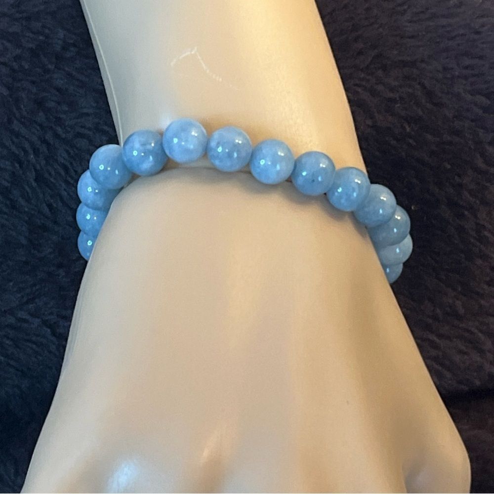 Raw Polished Blue Aquamarine 8mm Beaded Bracelet 90-95 carats 7”